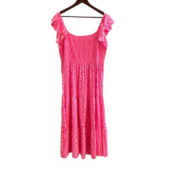 Lilly Pulitzer Size XL Jilly Smocked Midi Dress Aura Pink Check You Out Floral - Picture 6 of 10